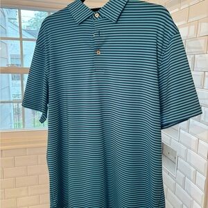 Peter Millar Teal and Black Striped Polo Shirt